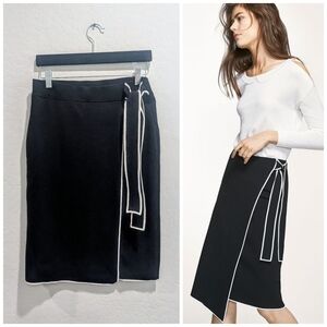 Elegant Black Wrap Skirt with White Trim